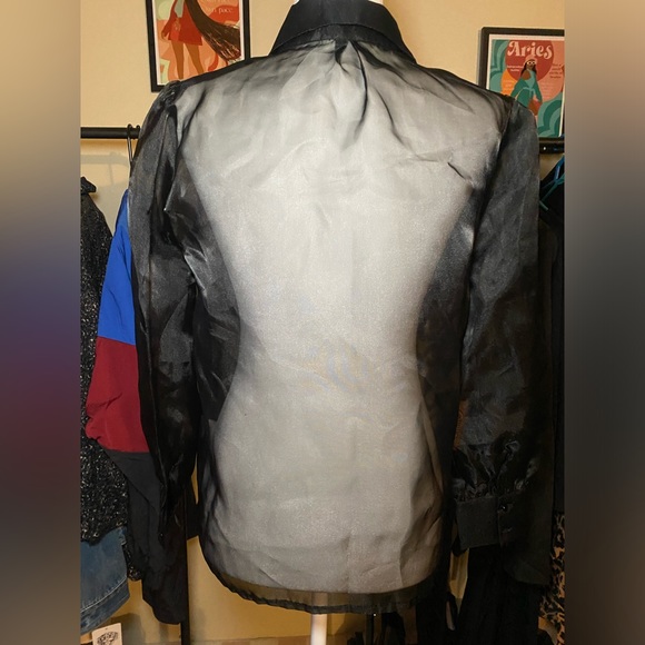 JLUXLABEL Sheer, long sleeve button blouse. - Picture 2 of 5